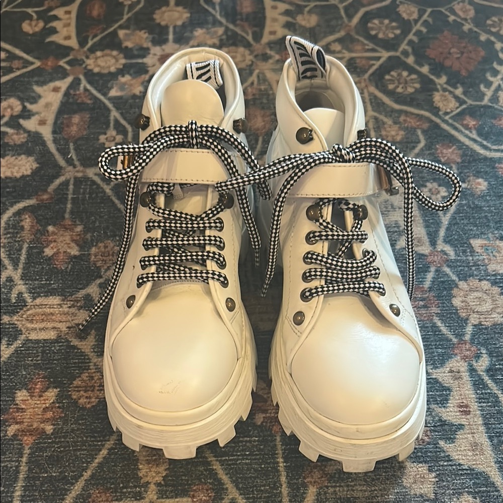 Miu Miu White Combat Boots with Soft Leather Finish
